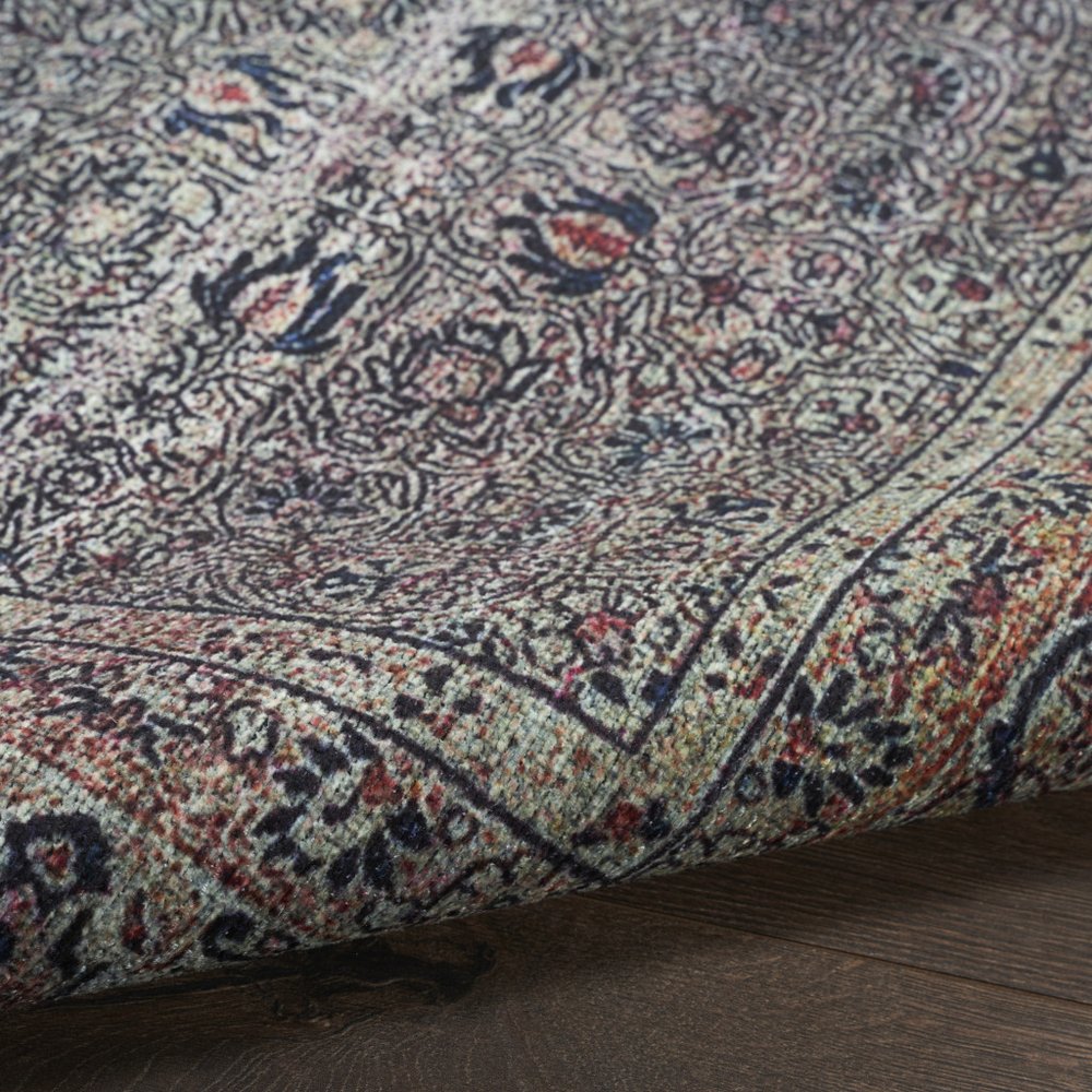 5' X 7' Blue and Brown Oriental Power Loom Distressed Washable Non Skid Area Rug