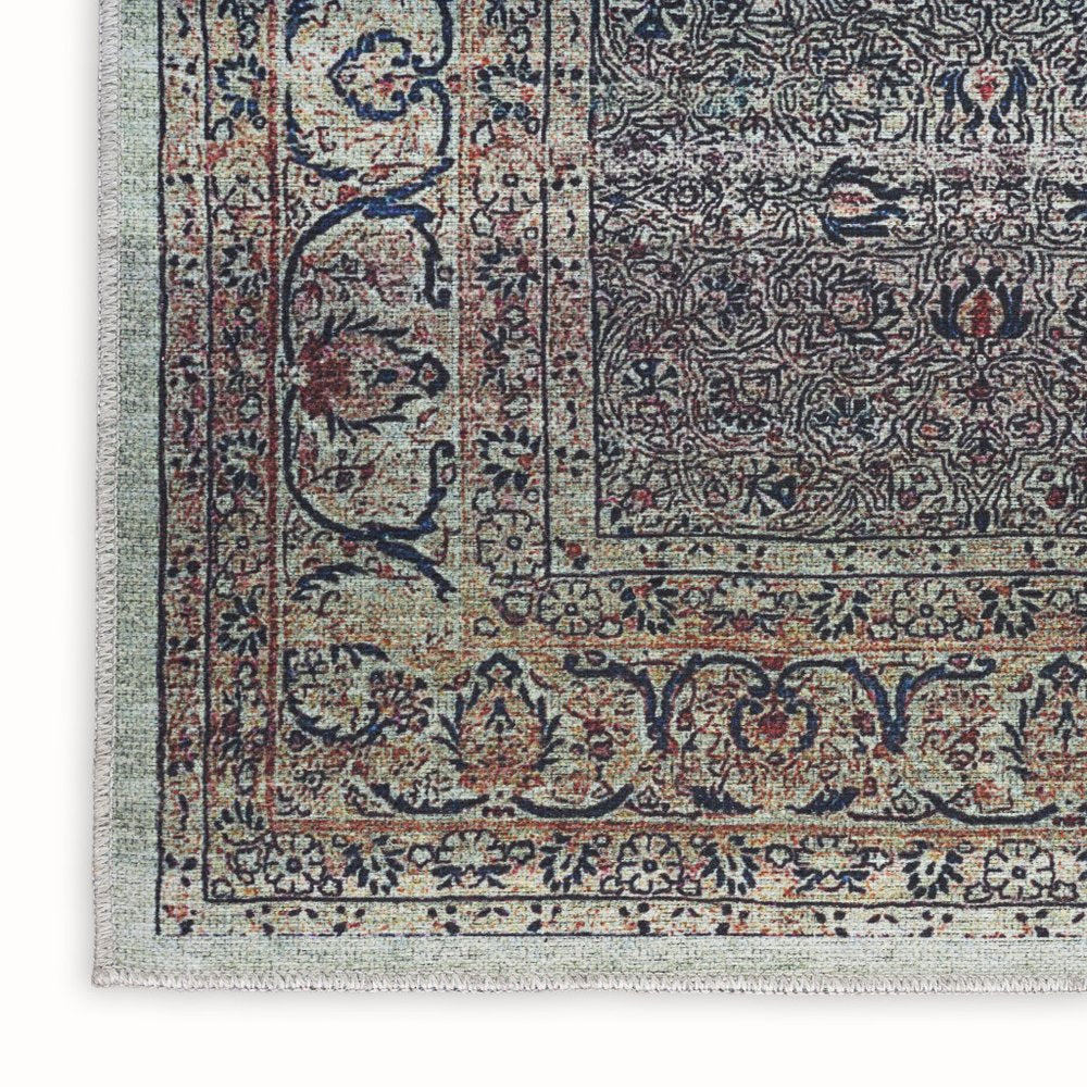 5' X 7' Blue and Brown Oriental Power Loom Distressed Washable Non Skid Area Rug