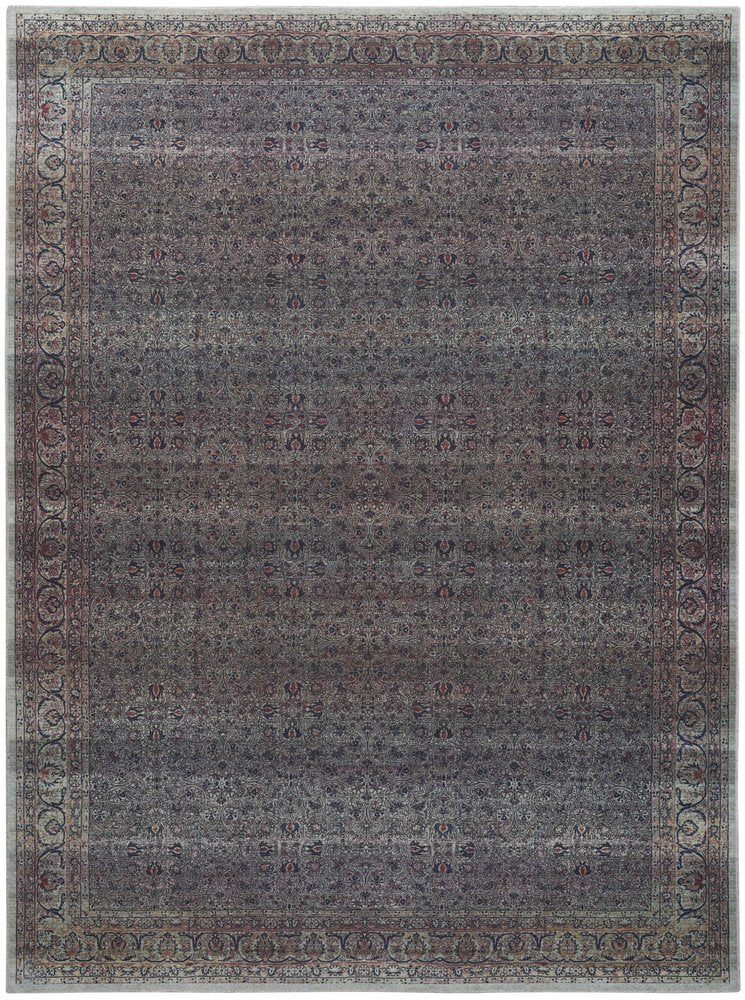 5' X 7' Blue and Brown Oriental Power Loom Distressed Washable Non Skid Area Rug
