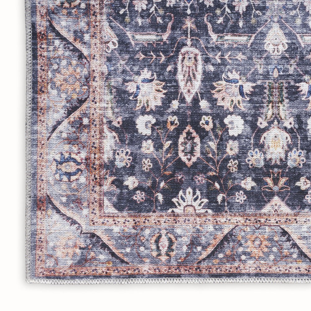 5' X 7' Blue and Ivory Oriental Power Loom Distressed Washable Non Skid Area Rug