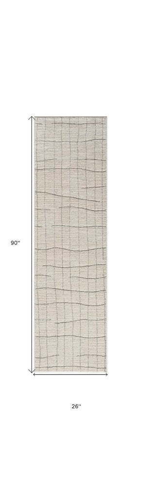 8' Gray And Ivory Abstract Runner Rug