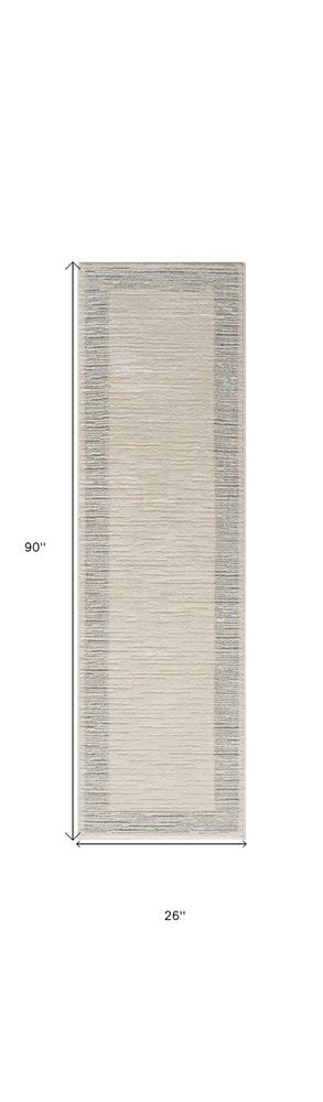 8' Gray And Ivory Striped Runner Rug