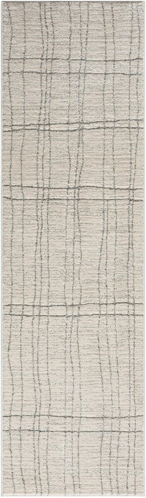 8' Gray And Ivory Abstract Runner Rug