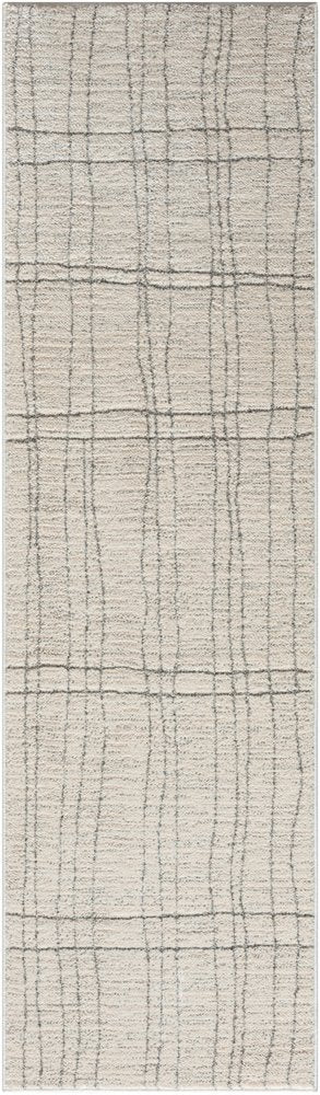 8' Gray And Ivory Abstract Runner Rug