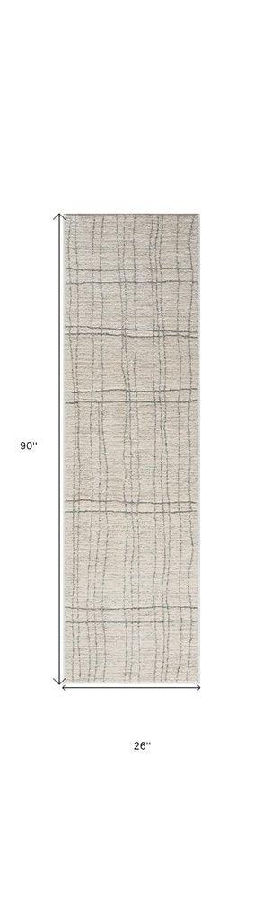8' Gray And Ivory Abstract Runner Rug