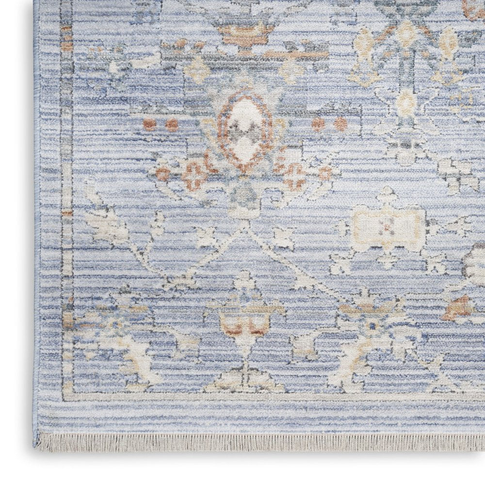 12' Blue and Ivory Oriental Power Loom Distressed Runner Rug