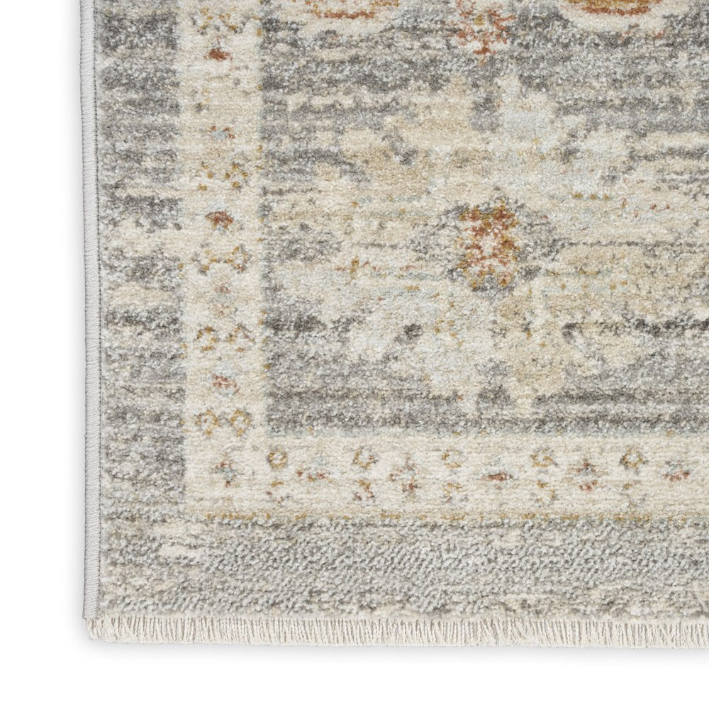 3' X 5' Beige Ivory and Gray Oriental Power Loom Distressed Area Rug With Fringe