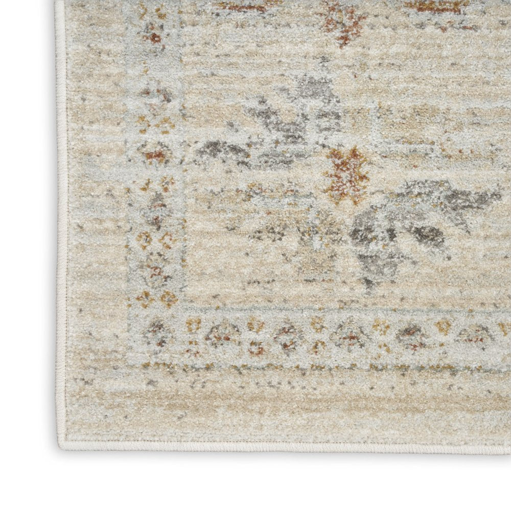 8' Beige and Ivory Oriental Power Loom Distressed Runner Rug With Fringe