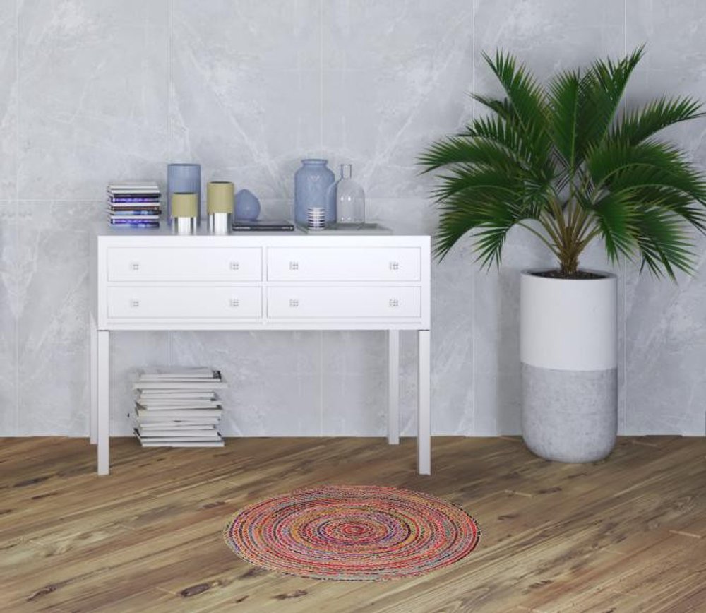 5' X 5' Tan Round Geometric Hand Braided Area Rug