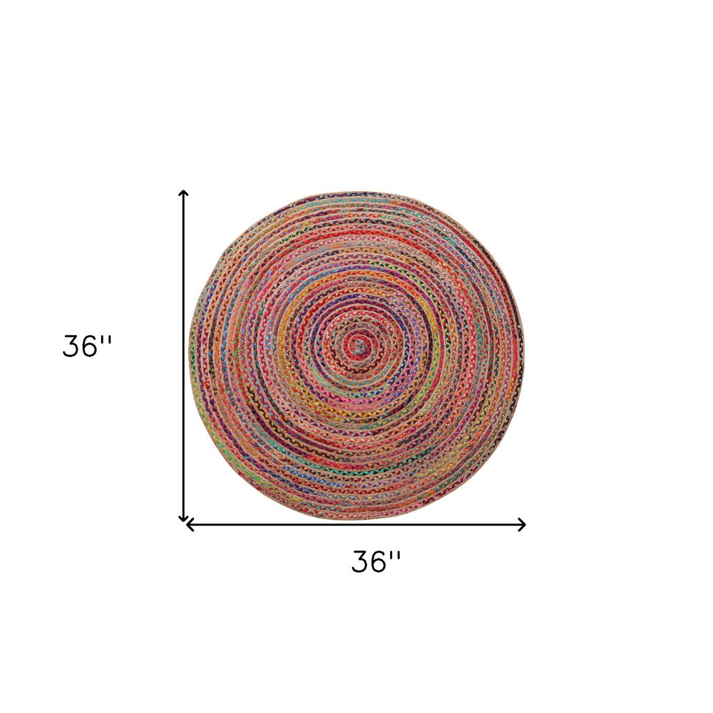 5' X 5' Tan Round Geometric Hand Braided Area Rug