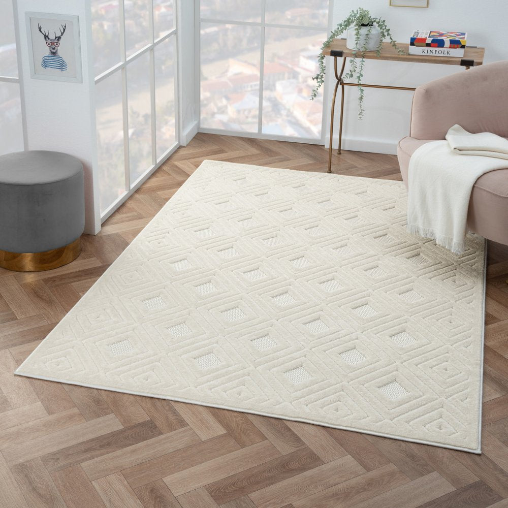 5' X 7' Beige Geometric Area Rug