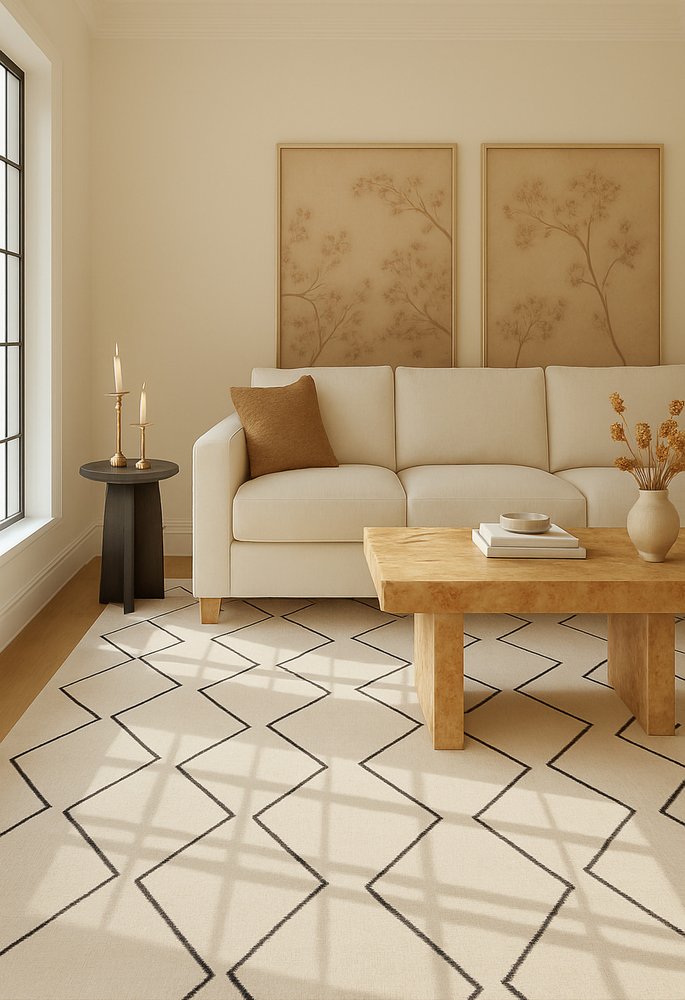 5' X 8' Beige and Black Geometric Power Loom Distressed Non Skid Area Rug