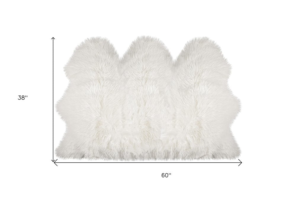 3' X 5' Off White Faux Sheepskin Printed Area Rug