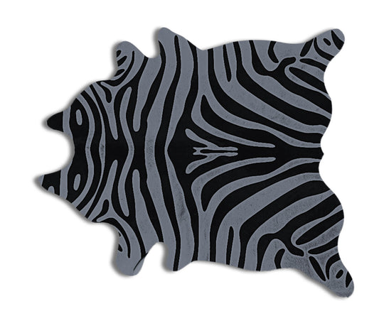 6' X 7' Gray and Black Zebra Print Genuine Cowhide Area Rug