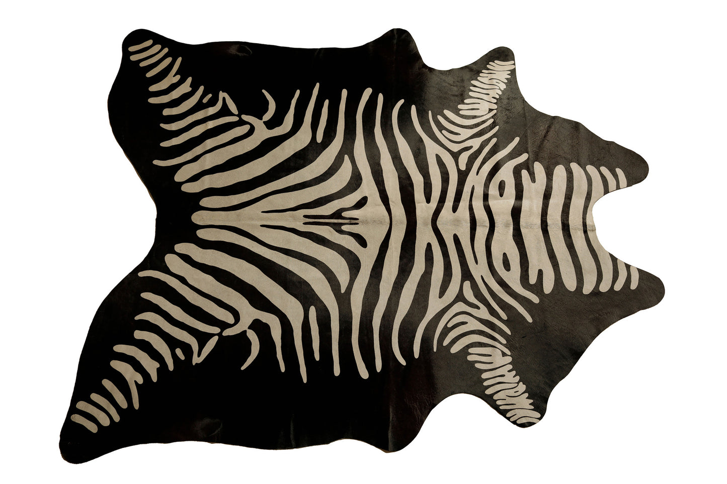 6' X 7' Gray and Black Zebra Print Genuine Cowhide Area Rug