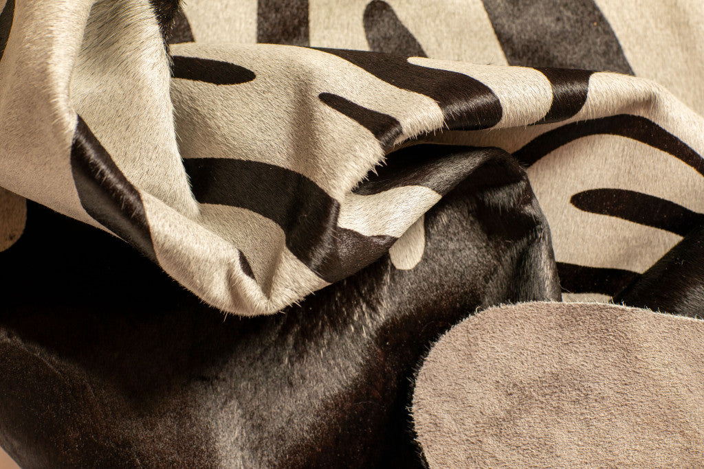 6' X 7' Gray and Black Zebra Print Genuine Cowhide Area Rug