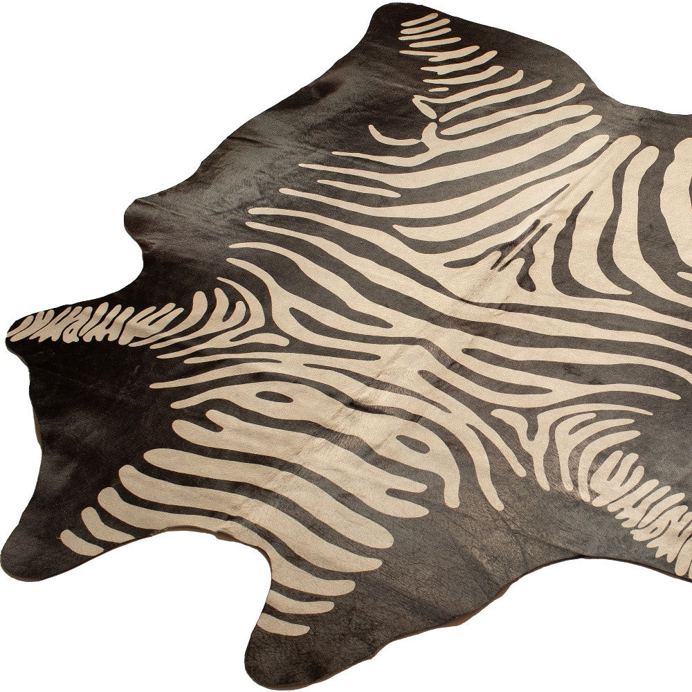 6' X 7' Gray and Black Zebra Print Genuine Cowhide Area Rug