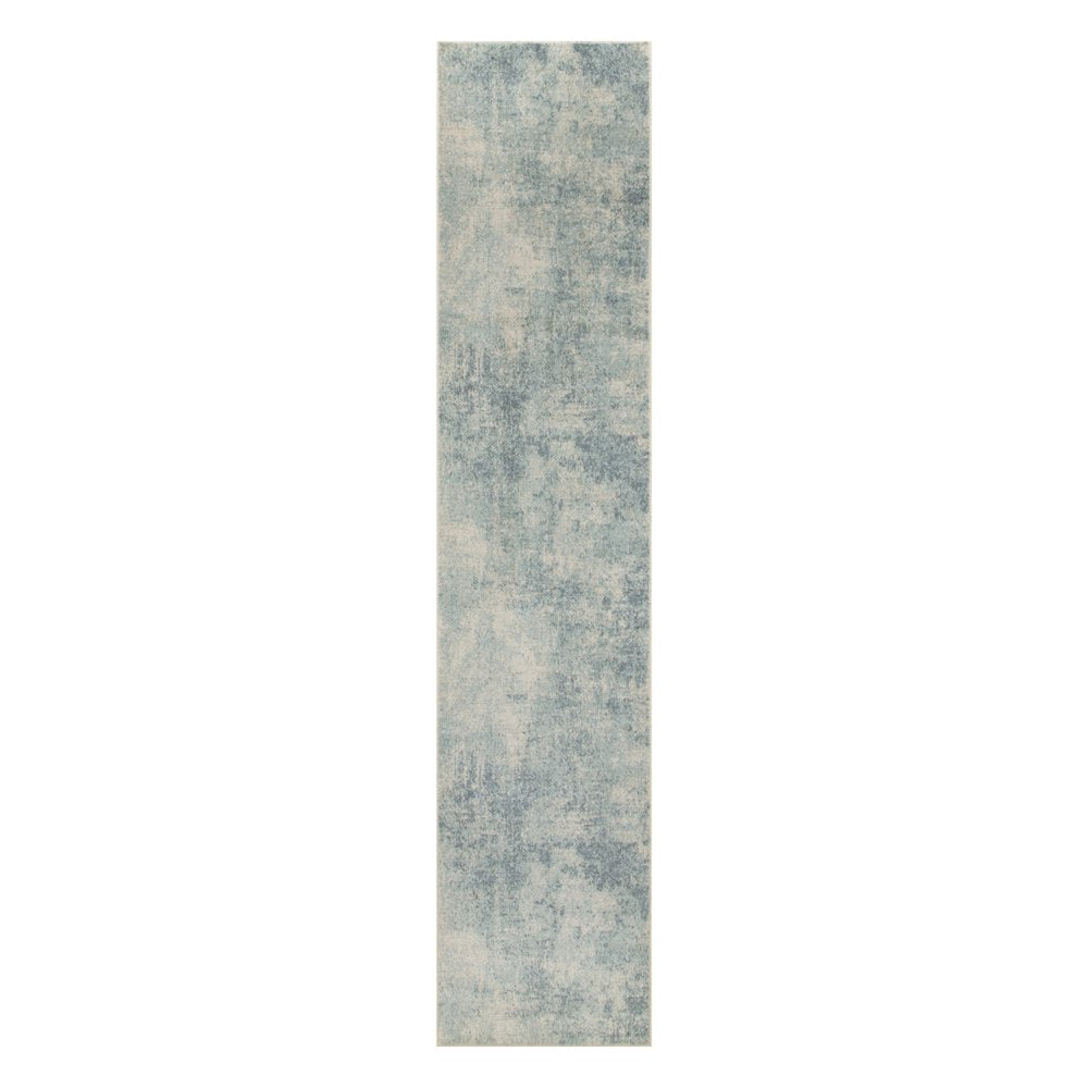 10' Blue And Ivory Abstract Washable Runner Rug