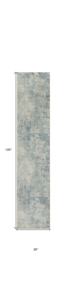 10' Blue And Ivory Abstract Washable Runner Rug