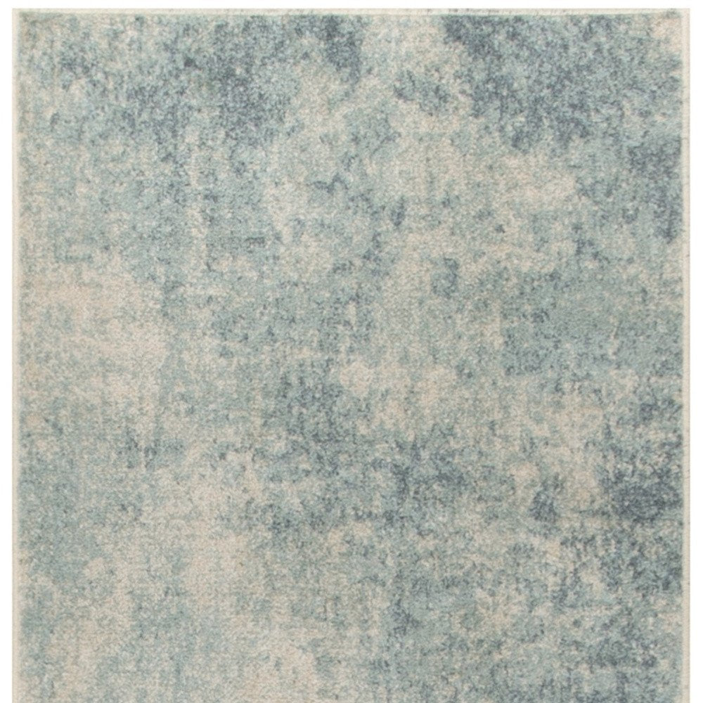10' Blue And Ivory Abstract Washable Runner Rug