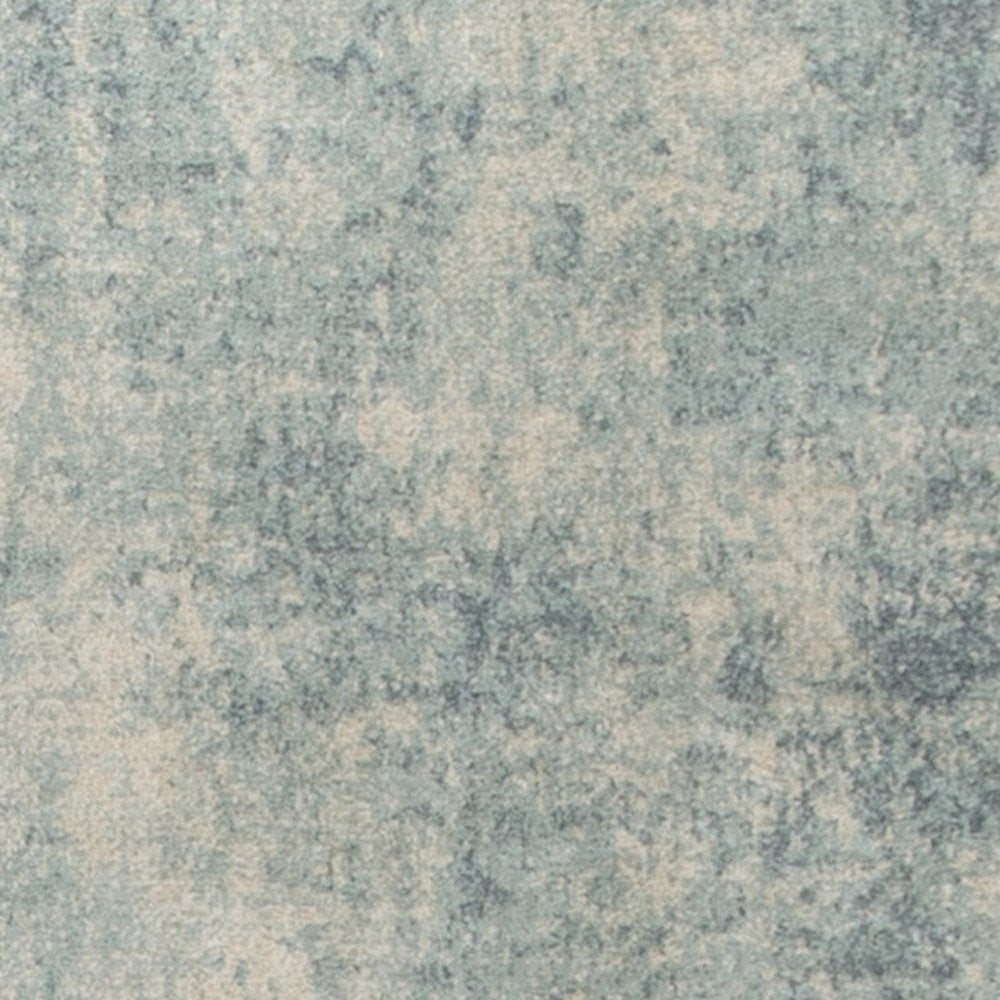 10' Blue And Ivory Abstract Washable Runner Rug