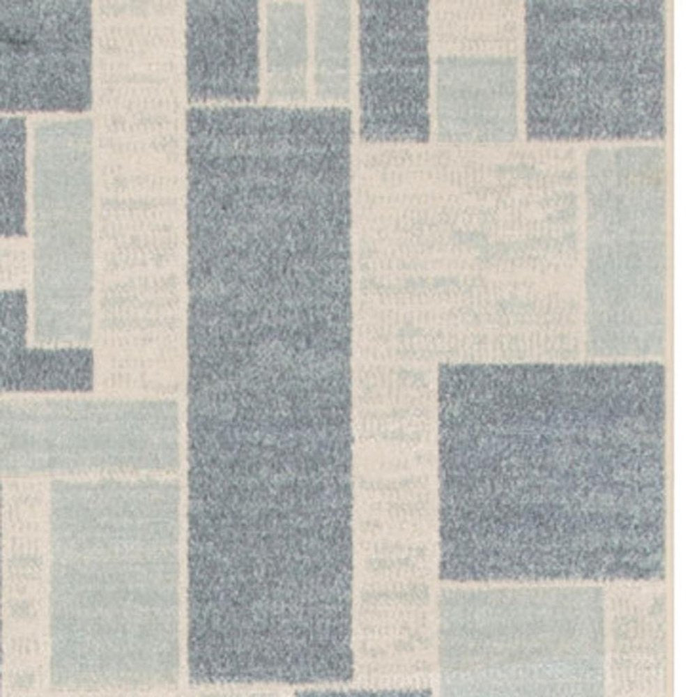 10' Blue And Ivory Geometric Washable Runner Rug