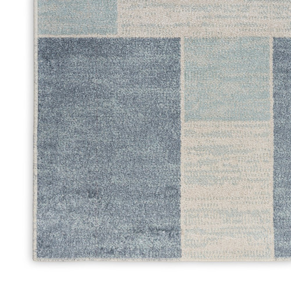 10' Blue And Ivory Geometric Washable Runner Rug