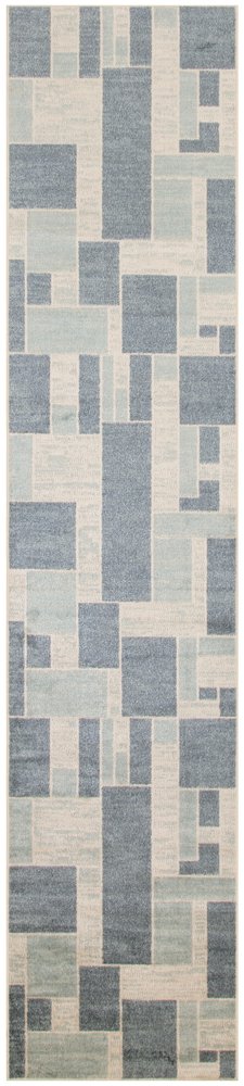 10' Blue And Ivory Geometric Washable Runner Rug