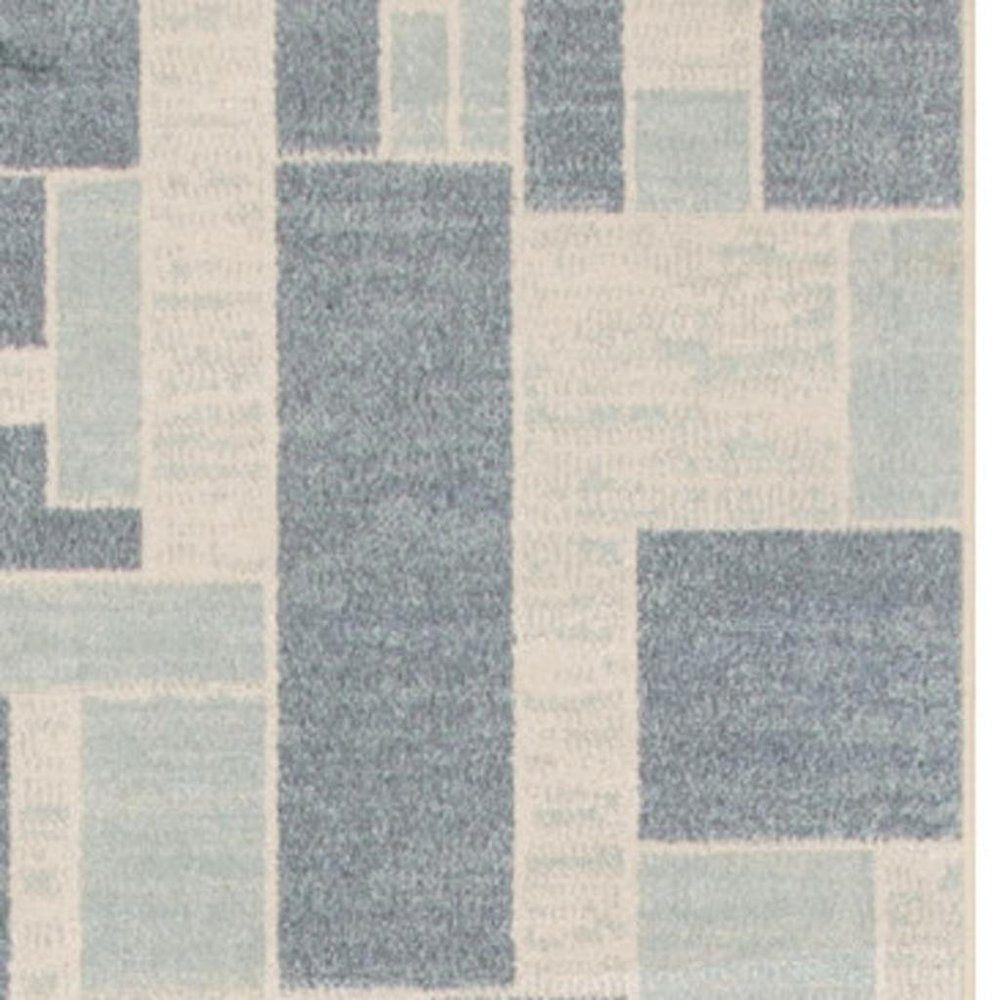 8' Blue And Ivory Geometric Washable Runner Rug