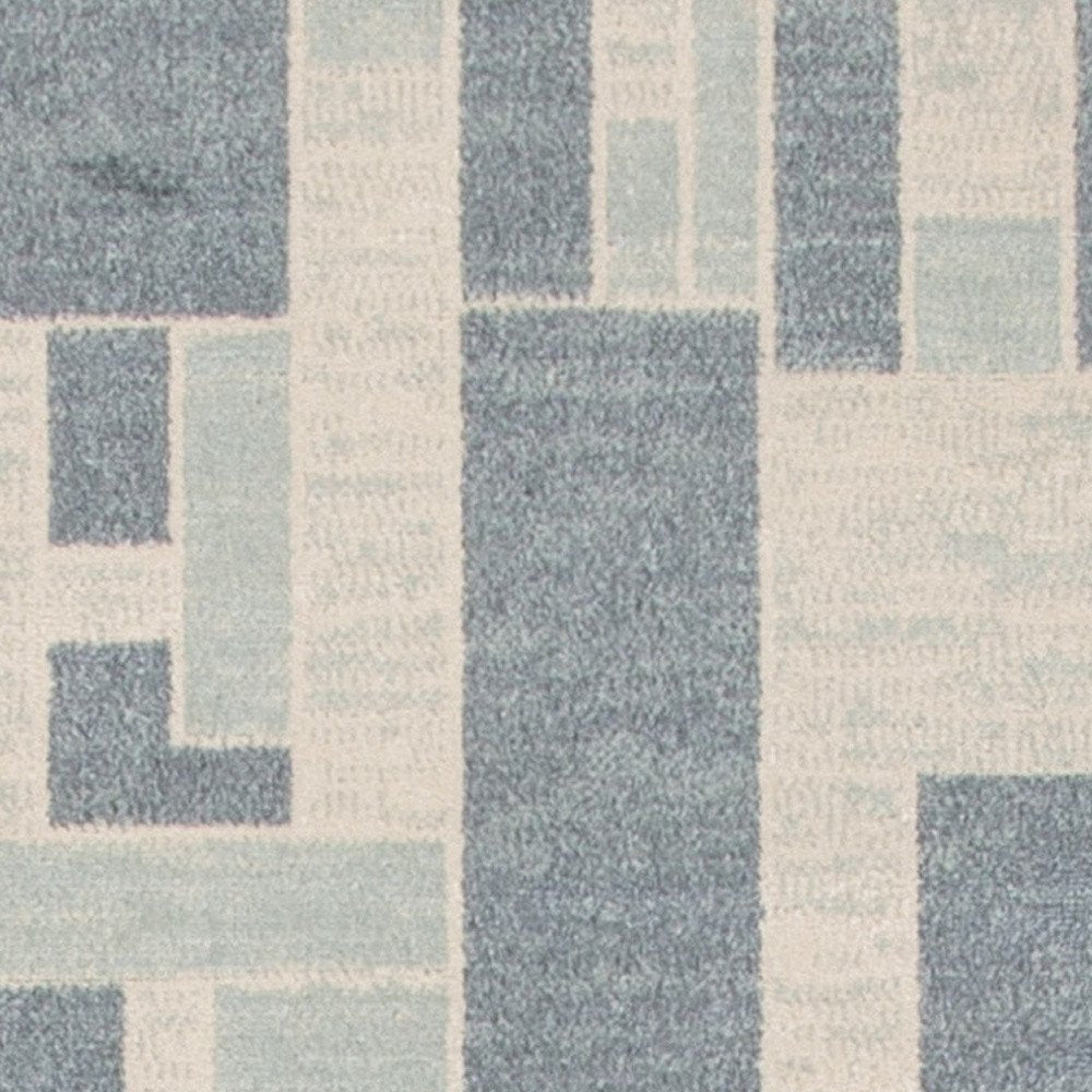 8' Blue And Ivory Geometric Washable Runner Rug