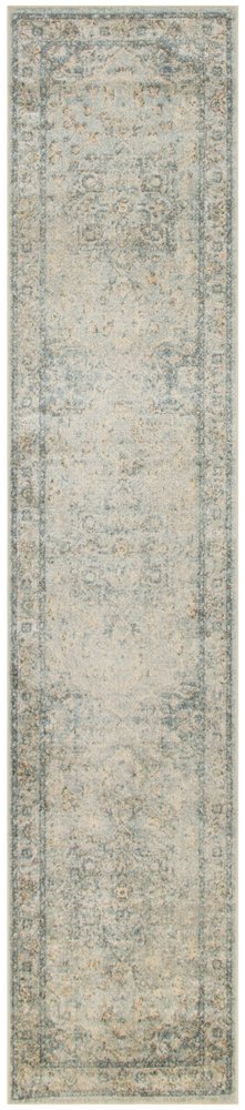 8' Blue And Ivory Floral Medallion Distressed Washable Runner Rug