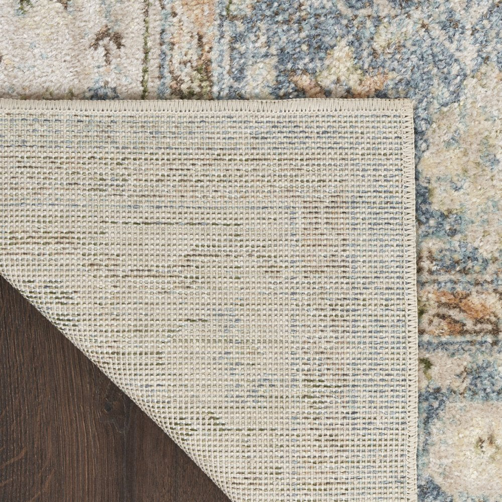 8' Blue And Silver Floral Medallion Distressed Washable Runner Rug