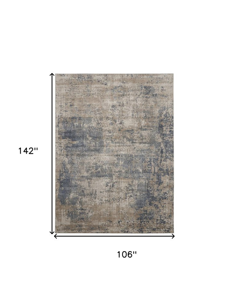 9' X 12' Beige and Blue Abstract Power Loom Distressed Area Rug