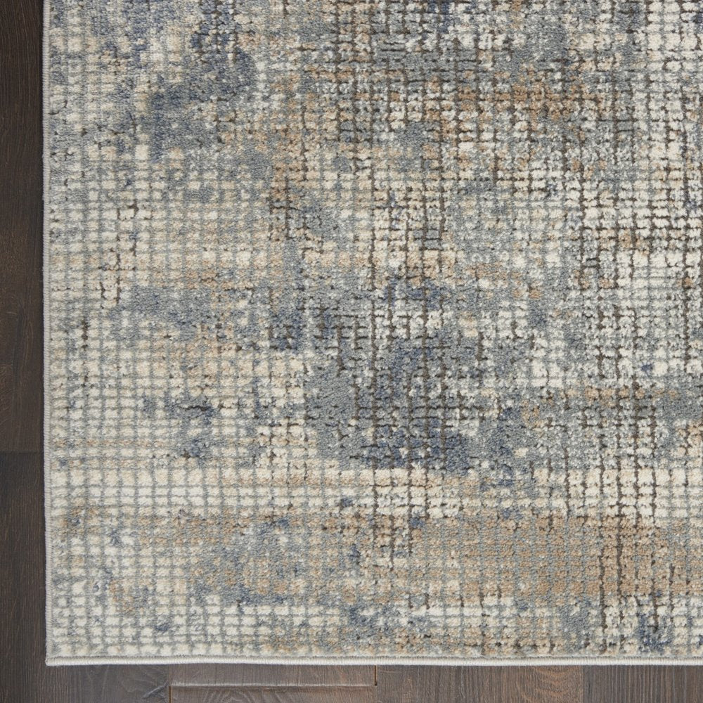9' X 12' Beige and Blue Abstract Power Loom Distressed Area Rug