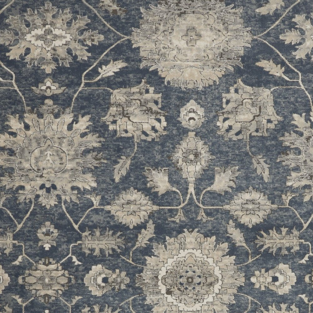 9' X 12' Beige and Blue Floral Medallion Power Loom Area Rug