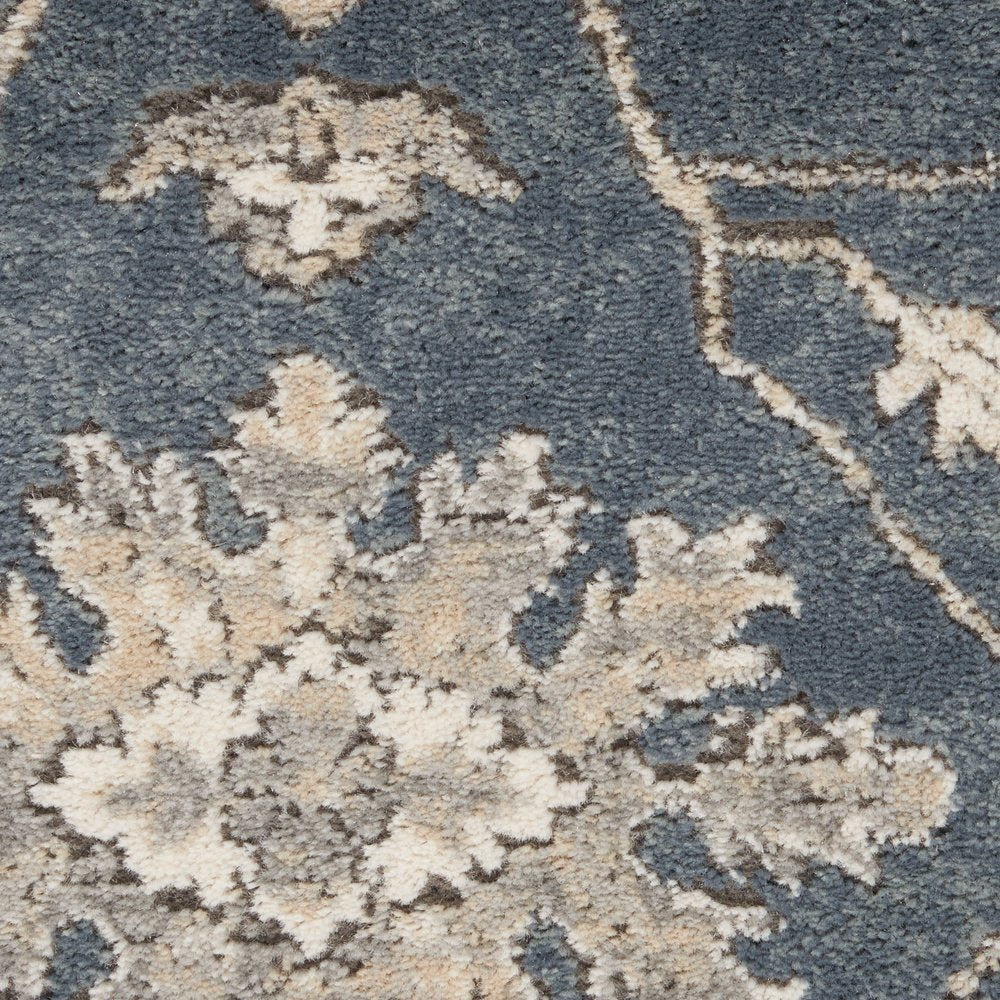 9' X 12' Beige and Blue Floral Medallion Power Loom Area Rug
