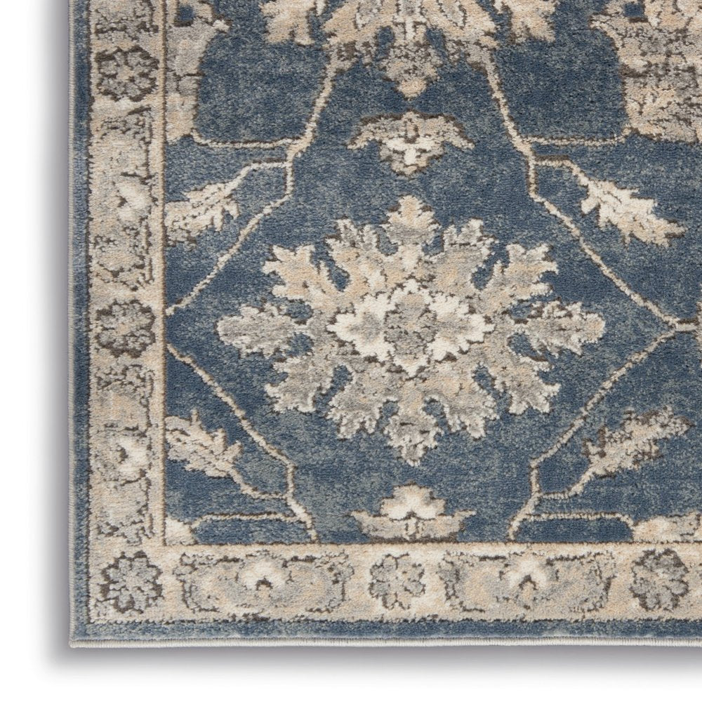 9' X 12' Beige and Blue Floral Medallion Power Loom Area Rug