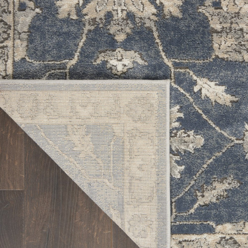 9' X 12' Beige and Blue Floral Medallion Power Loom Area Rug