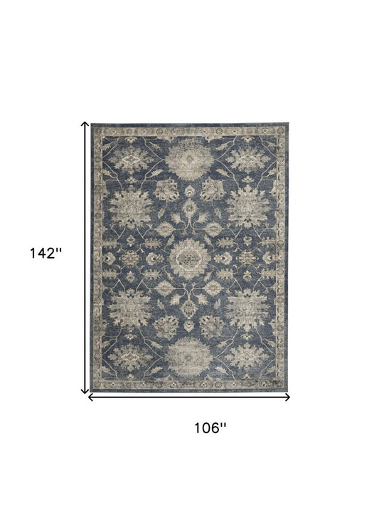 9' X 12' Beige and Blue Floral Medallion Power Loom Area Rug