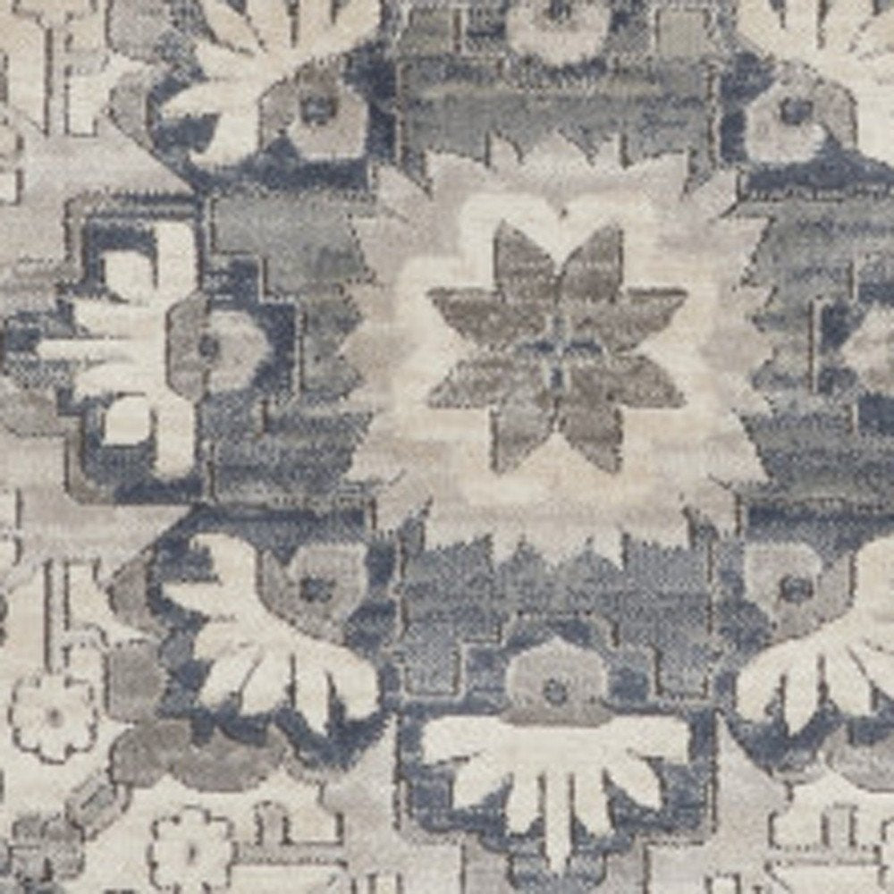 9' X 12' Gray and Ivory Medallion Power Loom Area Rug