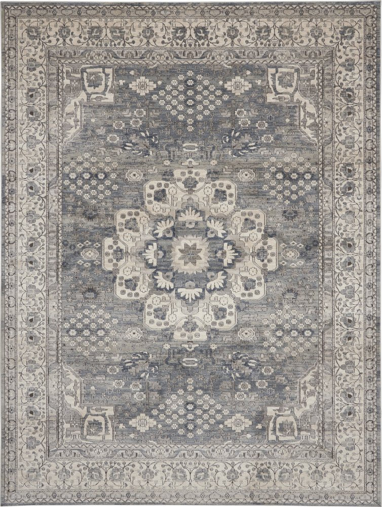 9' X 12' Gray and Ivory Medallion Power Loom Area Rug