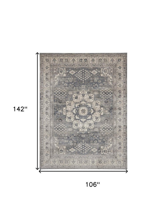 9' X 12' Gray and Ivory Medallion Power Loom Area Rug