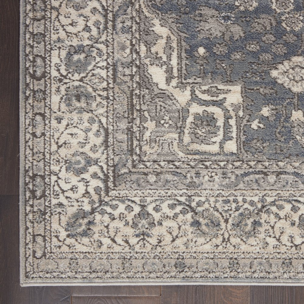 9' X 12' Gray and Ivory Medallion Power Loom Area Rug