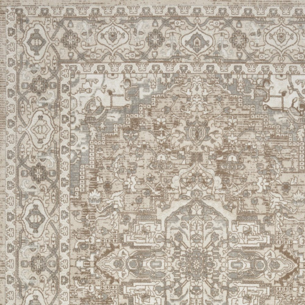 4' X 6' Beige and Ivory Medallion Power Loom Distressed Area Rug