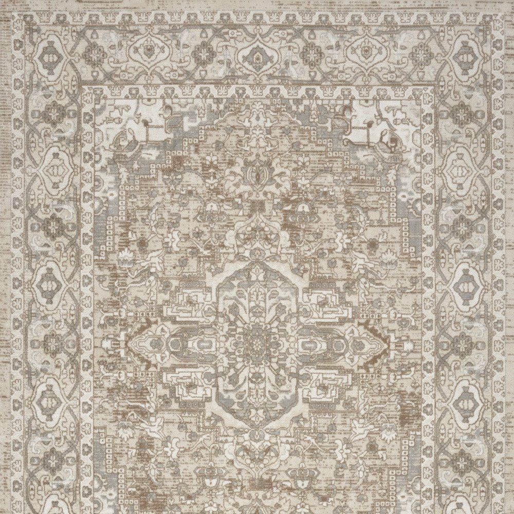 4' X 6' Beige and Ivory Medallion Power Loom Distressed Area Rug