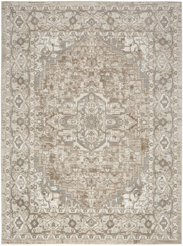 4' X 6' Beige and Ivory Medallion Power Loom Distressed Area Rug