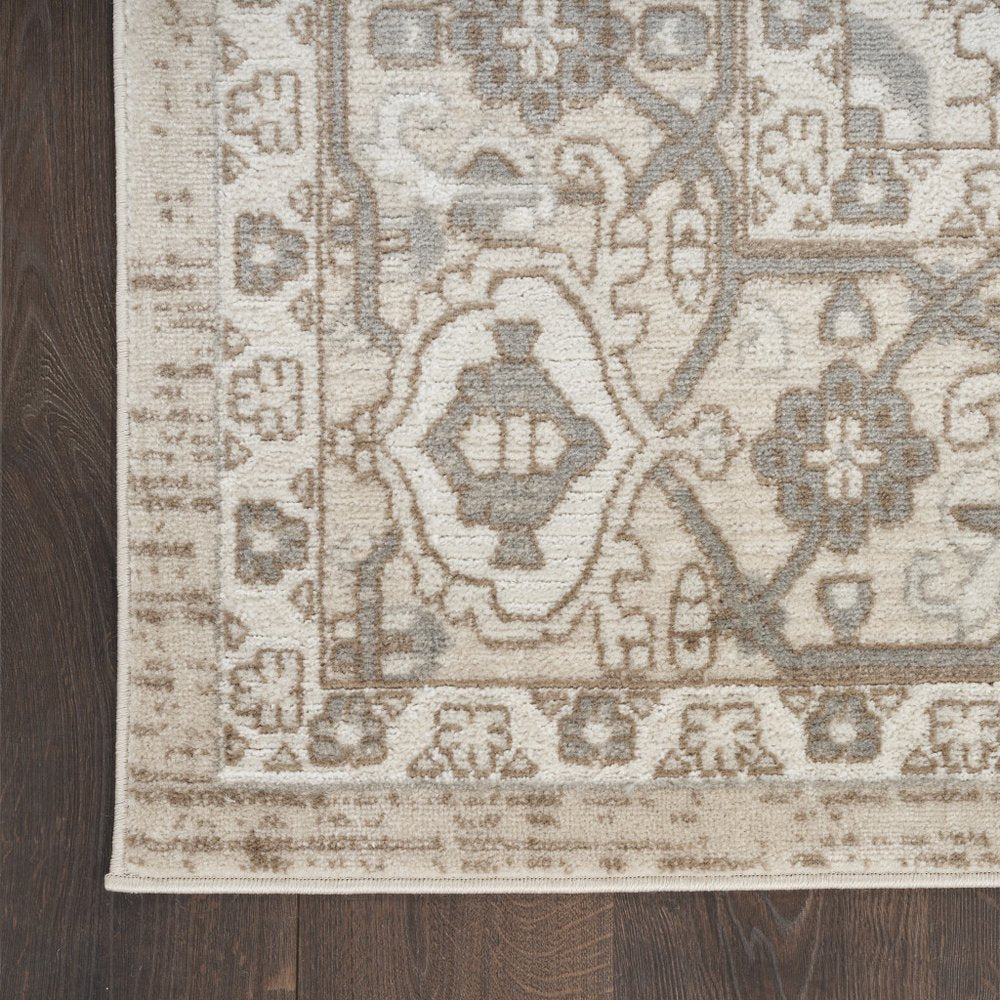 8' Beige And Ivory Medallion Distressed Runner Rug