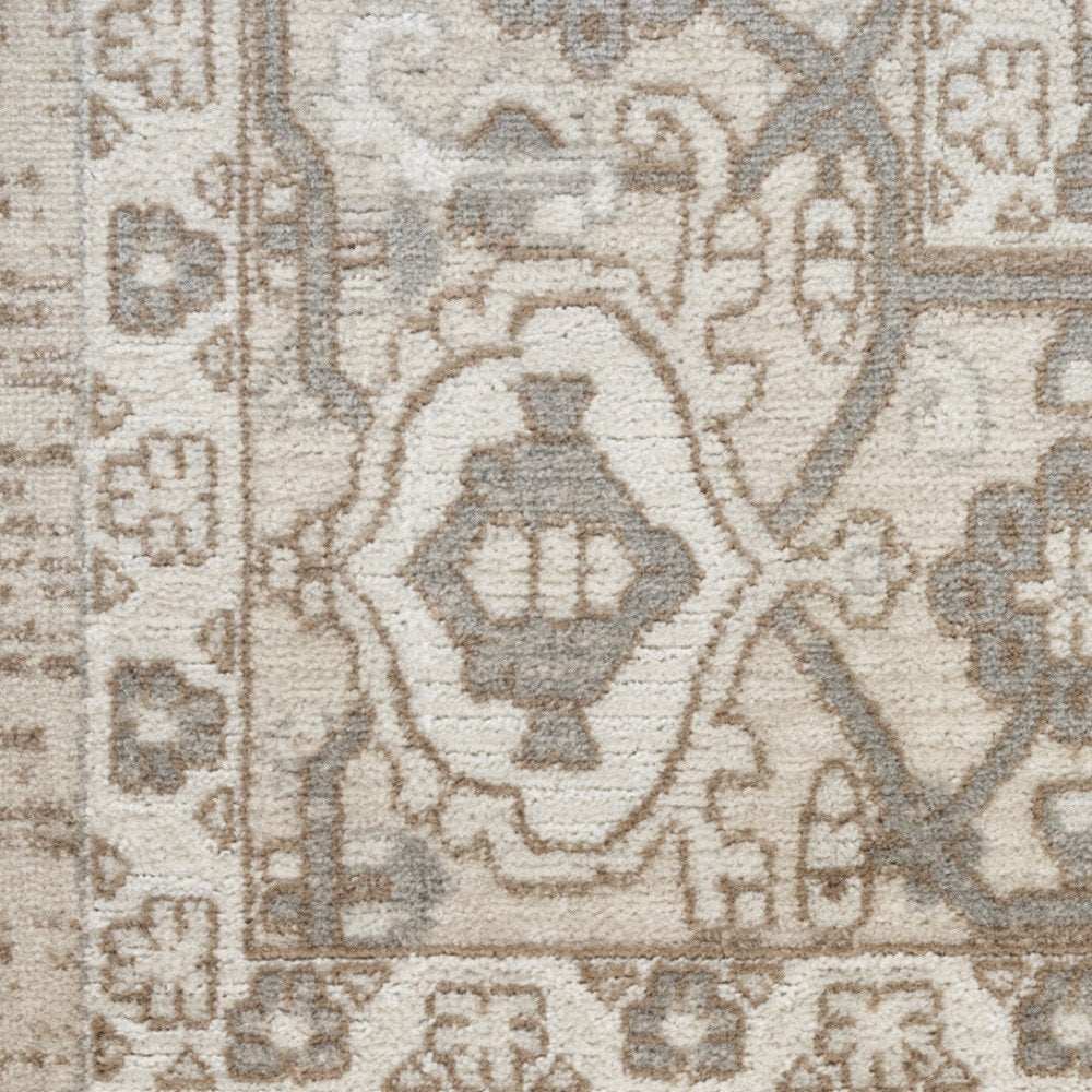 8' Beige And Ivory Medallion Distressed Runner Rug