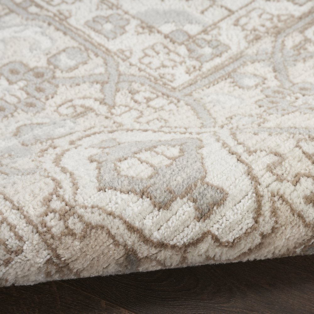 8' Beige And Ivory Medallion Distressed Runner Rug