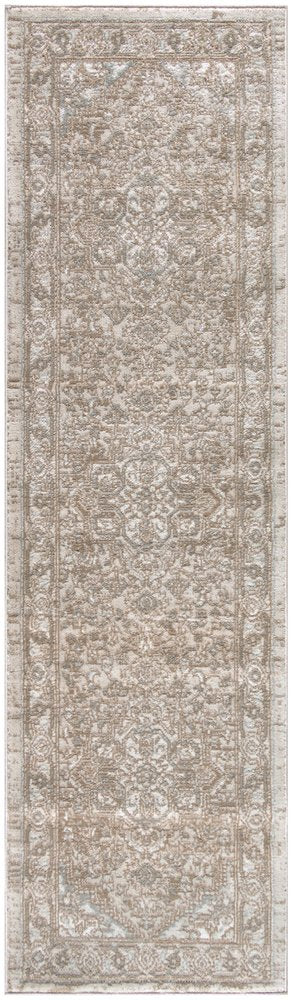 8' Beige And Ivory Medallion Distressed Runner Rug